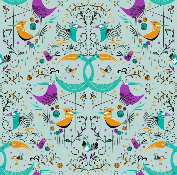 Дизайнерские обои ICH La Tapicera WP182081 Groovy Birds Aqua