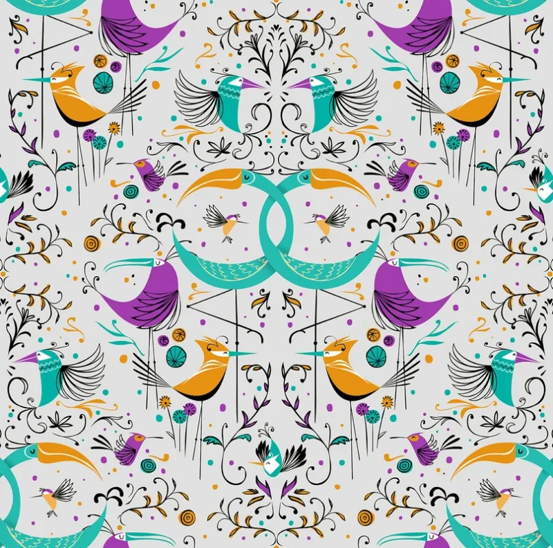 Tapeet ICH La Tapicera WP182083 Groovy Birds Silver