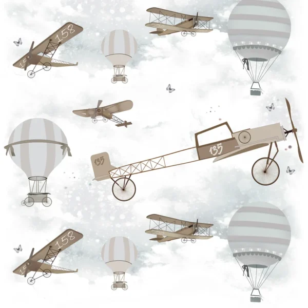 Lastetoa tapeet Kids Walls 45859 - Vintage Airplanes and Hot Air Balloons