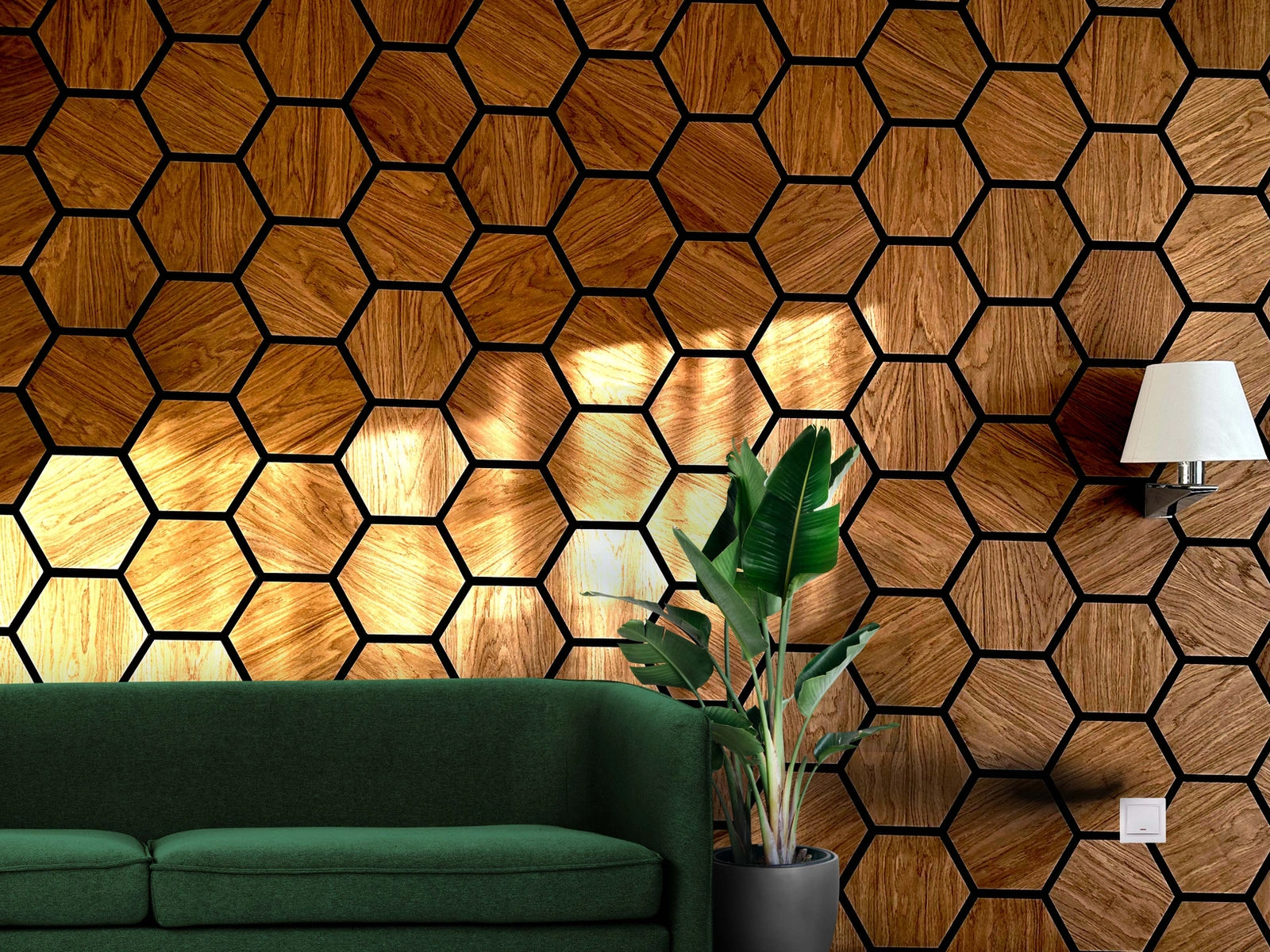 Akustiline puiduspooniga seinapaneel HEXAGON Oak Bronze