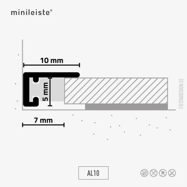 Щелевой микроплинтус для пола AL10 (размеры)