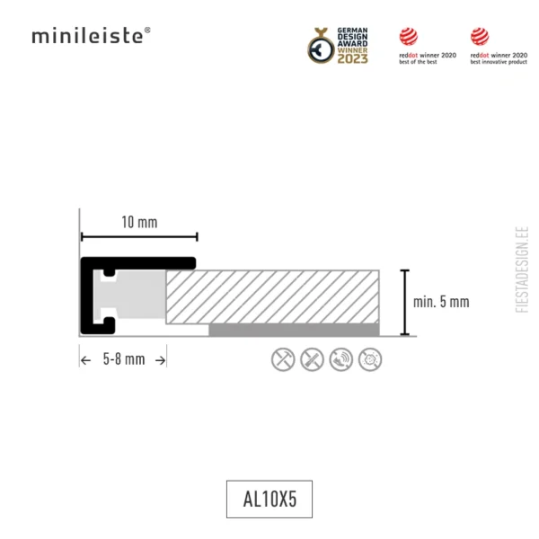 minileiste® alumiinium lõpuliist AL10x5 (mõõdud)