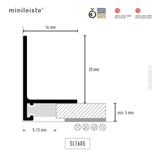 Микроплинтус minileiste® SL16x5 (размеры профиля)