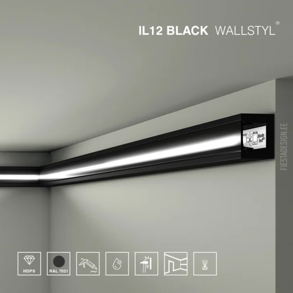 Декоративный плинтус IL12 Black Wallstyl для led-подсветки