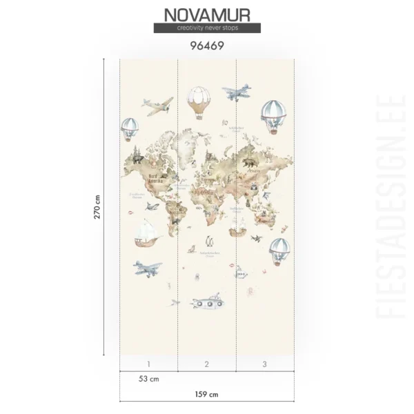Fliistapeet Novamur Oriana 96469 World Map