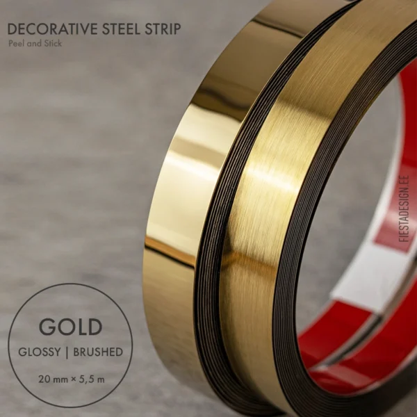 Металлическая декоративная лента: глянцевое и брашированное матовое золото, самоклеящаяся