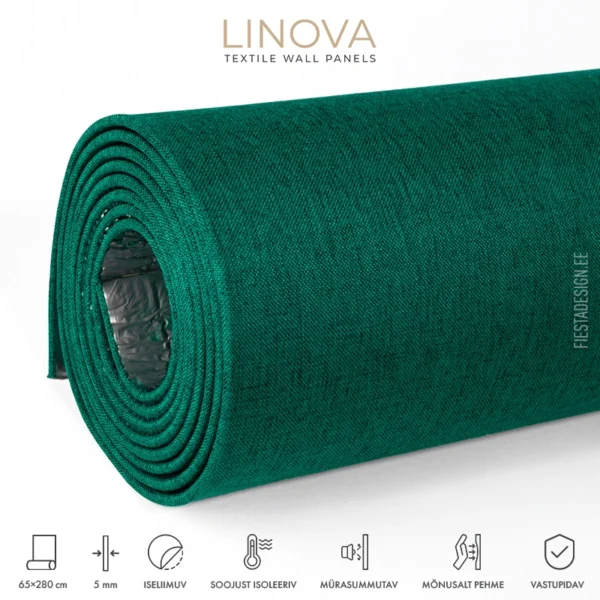 Soojusisolatsiooni- ja akustiliste omadustega tekstiilkattega paneel LINOVA LWP-A001 (tumeroheline)