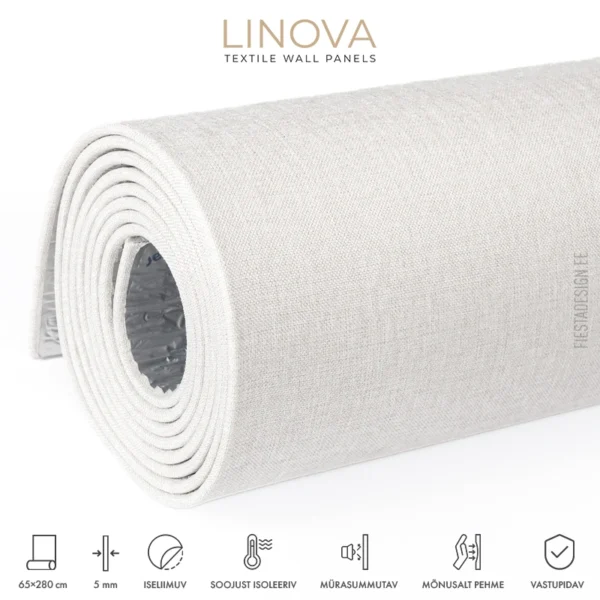Soojusisolatsiooni- ja akustiliste omadustega tekstiilkattega paneel LINOVA LWP-A004 (valge)