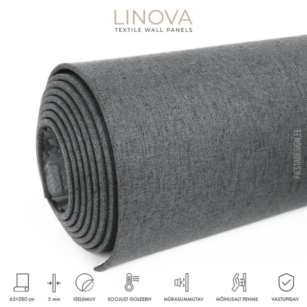 Soojusisolatsiooni- ja akustiliste omadustega tekstiilkattega paneel LINOVA LWP-A007 (tumehall)