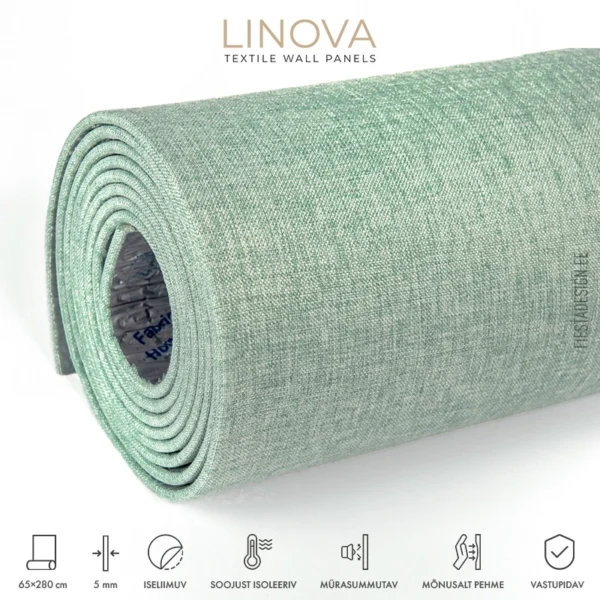 Soojusisolatsiooni- ja akustiliste omadustega tekstiilkattega paneel LINOVA LWP-A010 (heleroheline)