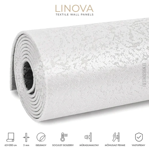 Soojusisolatsiooni- ja akustiliste omadustega tekstiilkattega paneel LINOVA LWP-AD01 (valge)