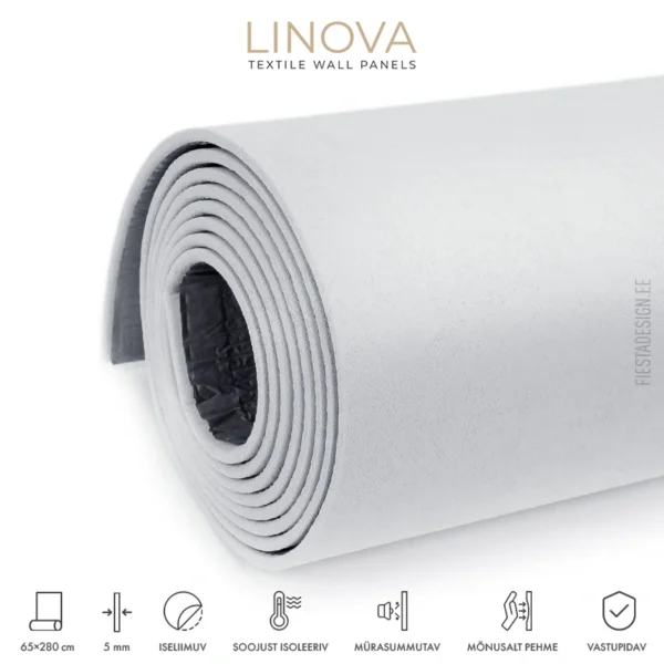 Soojusisolatsiooni- ja akustiliste omadustega tekstiilkattega paneel LINOVA LWP-HK508 (hall)