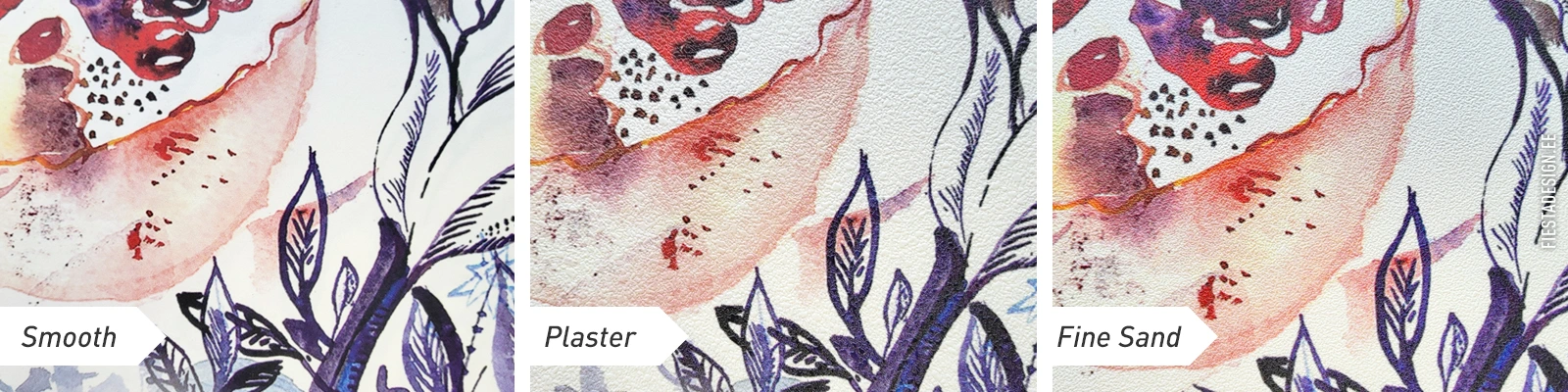 Saadaval on kolm erinevat tekstuuri: Smooth, Plaster, Fine Sand