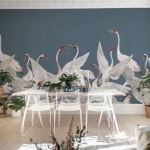 Tapeet Soaring Cranes Blue