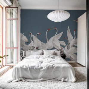 Tapeet Soaring Cranes Blue