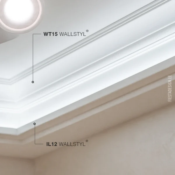 Led-профиль IL12 Wallstyl с подсветкой, потолочный карниз WT15 Wallstyl